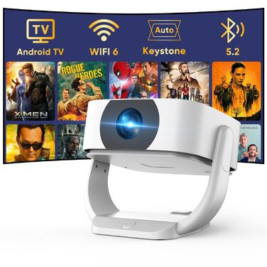 Портативний проєктор 4K Native 1080P з Wi-Fi, Bluetooth та автоматичною корекцією трапецеїдальних спотворень. Підходить для домашнього кінотеатру та використання на відкритому повітрі. Сумісний з ноутбуком, смартфоном та мишкою.