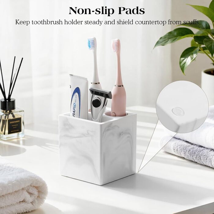 Тримач для зубних щіток Luxspire з 5 відсіками, керамічний, для ванної кімнати, електричних щіток та пасти, білий мармур