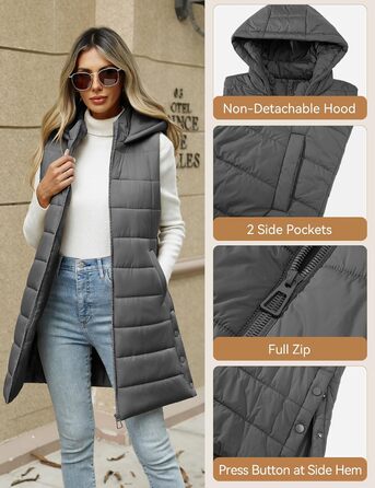 Жіночий пуховик Yuongirl, довгий, з капюшоном, легкий, теплий, для осені/зими (сірий, XL)