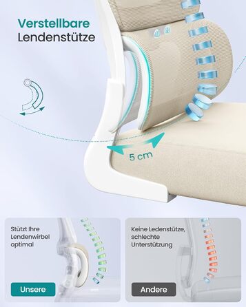 Офісне крісло SONGMICS з підтримкою попереку, сірий бежевий, з регульованою підголівником, для дому та офісу