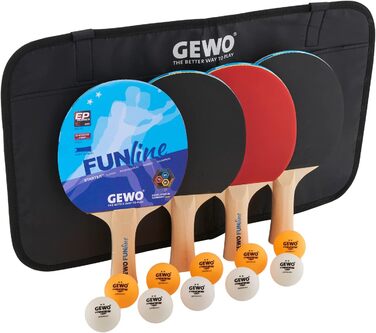 Набір для настільного тенісу GEWO Fun: одиночні та комплекти (1-4 ракетки, м'ячі, сумка, сітка) – для початківців, хобі та розваг. Поверхня з пористою структурою, конкавний хват. 2 ракетки + 3 м'ячі + сітка (4 ракетки + 10 м'ячів + сумка)