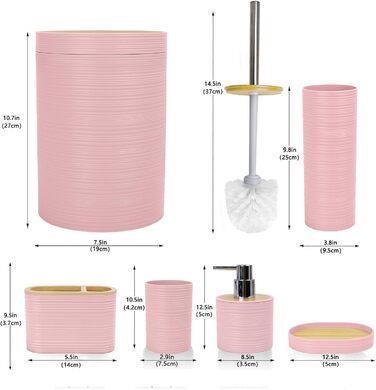 CERBIOR Набір аксесуарів для ванної кімнати, бамбуковий комплект з 6 предметів, включає дозатор для мила, тримач для зубних щіток, стакан для зубних щіток, мильниця для декоративної поверхні, подарунок на новосілля, Sriral (Рожевий)