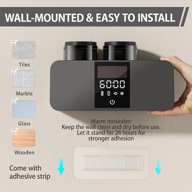 Toothbrush Cleaner and Wall-Mounted Toothbrush Holder, Cleaning and Air-Drying, LED Smart Screen and Timer Function, Rechargeable, Wireless, Toothbrush Holder for Bathroom (Black)