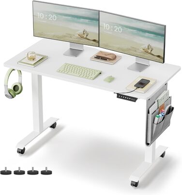 VASAGLE Electric Height Adjustable Desk, 60 x 120 x 72-120 cm, Memory Function, Wood & Steel Frame, Cloud White