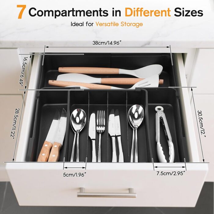 Органайзер для столових приборів розширюваний, для шухляд, 4-7 секцій - ідеальне зберігання в кухні