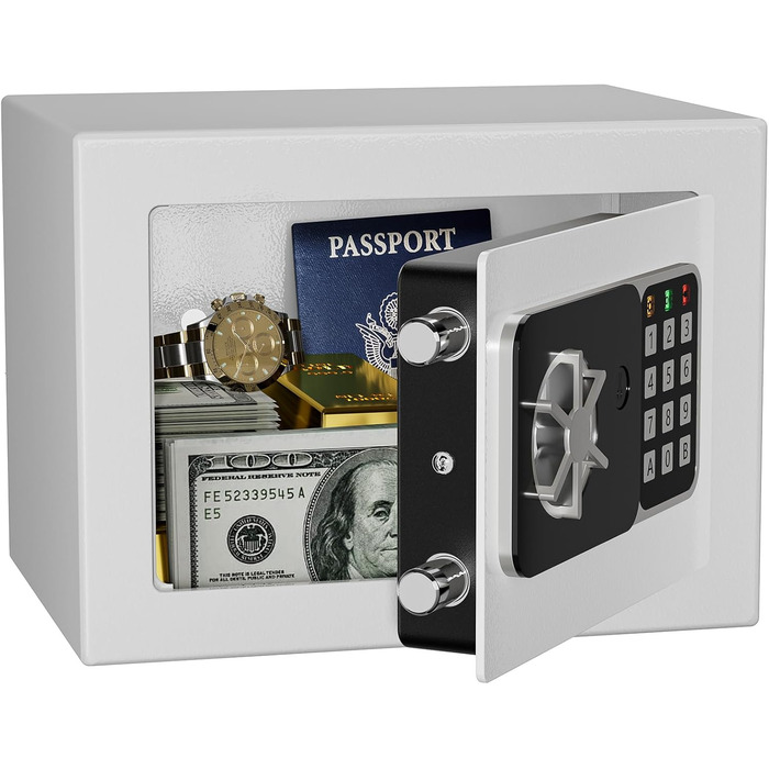 KABISAFE Сейф цифровий 6,8 л, маленький сейф для дому, електронна касове сховище, настінний сейф для домашнього офісу з 2 ключами, міні-сейф 23 x 17 x 17 см, Синій (Білий)
