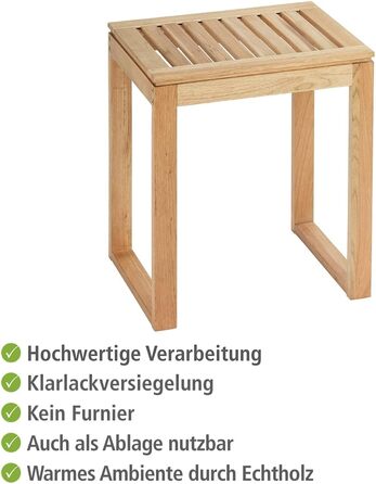 WENKO Stool Norway, warm accented square bathroom stool, high-quality living room stool with clear lacquer seal, natural, solid walnut wood, Scandinavian design, 40 x 46 x 30 cm, Natural