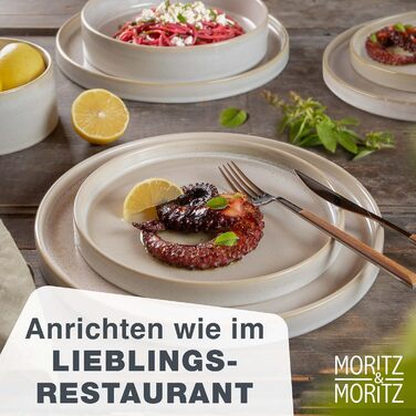 Набір посуду Moritz & Moritz CASTELLO на 4 особи (20 предметів) - керамічний посуд бежевого кольору (4 тарілки, 4 десертні тарілки, 4 супові тарілки, 4 миски, 4 чашки)