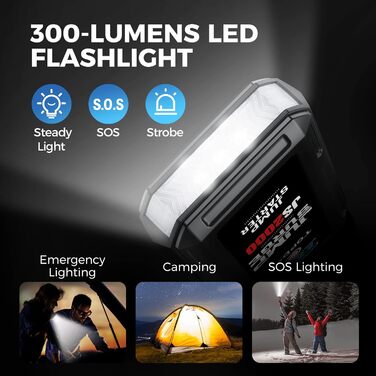 TOPDON JS2000 Powerbank-пускозарядний пристрій: 2000A, 16000mAh, для бензинових та дизельних двигунів до 8L/6L, вбудований LED, комплект з кабелями та EVA-сумкою