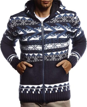 Чоловіча в'язана куртка Leif Nelson з капюшоном, норвезький стиль, чорна зимова куртка, тепла куртка з капюшоном, чоловіча куртка для зими, грубий в'яз, Slim Fit, LN20756 (M, Синій)