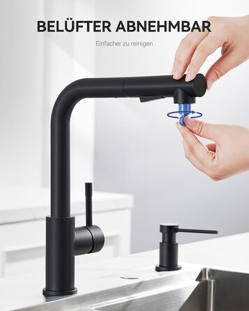 Змішувач кухонний висувний Sofetiy з душем, нержавіюча сталь, чорний, 360°