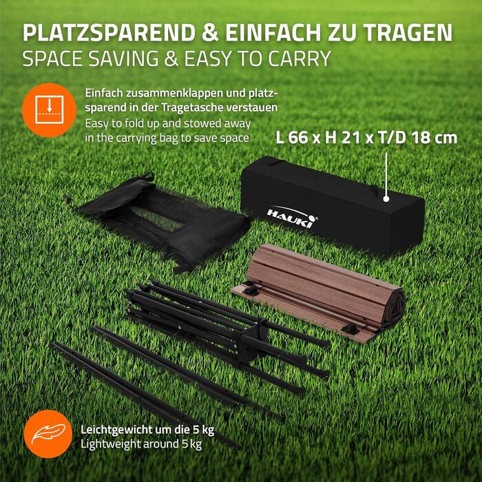 Стіл для кемпінгу Hauki, розкладний, коричневий, 118 x 55 x 64,5 см, алюмінієвий, з мотузковою поверхнею, для відпочинку, саду, балкону, подорожей, ринку, з сумкою, колір: коричневий (темне дерево)