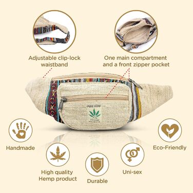 Чоловіча та жіноча поясна сумка Freakmandu з льону – фанні-пак, сумка через плече в бохо стилі, ручної роботи, для піших прогулянок, бігу, чоловіків та жінок, універсальний розмір