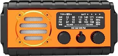 Радіостанція на сонячній батареї та з ручним заводом 20000mAh, AM/FM/SW, USB-зарядка, SOS-сигнал, для кемпінгу та надзвичайних ситуацій, оранжевий
