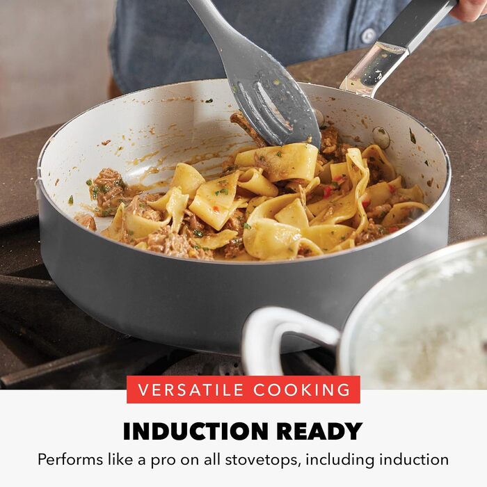 Набір посуду GreenPan x Bobby Flay 13 предметів: професійне алюмінієве покриття Ceramic Non-Stick, індукційне дно, силіконові ручки, безпечний для здоров'я, сумісний з плитою та духовкою