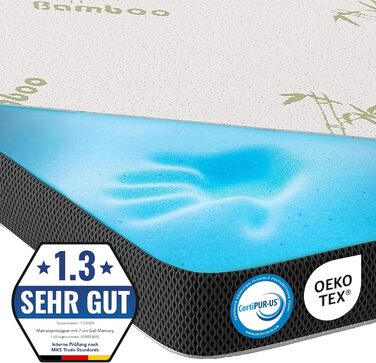 MKS.® Gel Topper 120x200 cm, H3 Mattress Topper with 7 cm Gel Memory Foam, ComfortKissen Mattress Cover with 3D Airflow, Viscoelastic Mattress Toppers with Removable Bamboo Cover