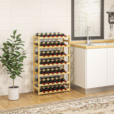 HOMCOM Wine Rack 63 x 25 x 102 cm for 42 Bottles with 7 Shelves, Freestanding Rack and Tip-Over Protection in Natural Wood Finish