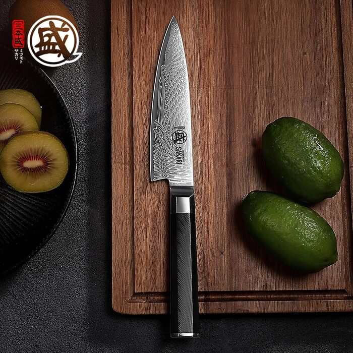 Кухонний ніж для шеф-кухаря MITSUMOTO SAKARI Gyuto, порошковий сталь VG-Pro, чорна ручка, 14 см, Японія