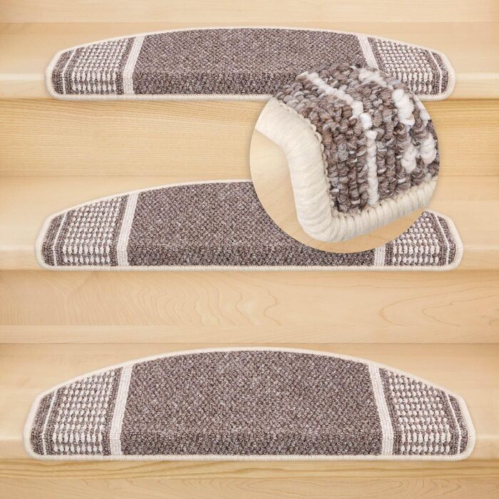 Набір килимків на сходинки Potsdam Metzker Braun, 15 шт., напівкруглі, коричневі, сумісні з килимовими доріжками