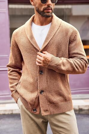 Чоловіча в'язана куртка Runcati з коміром-шарфом, стильна, на ґудзиках, зимова, з рельєфним в'язанням, XL, хакі