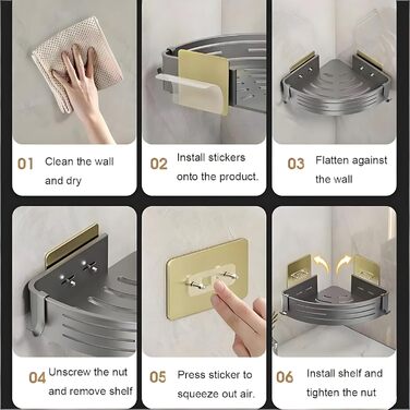 Поличка для душу без свердління - органайзер для ванної кімнати. Етажерка для душу та ванни з 4 гачками. Міцна алюмінієва поличка, водонепроникна з високим бортиком (Сірий)