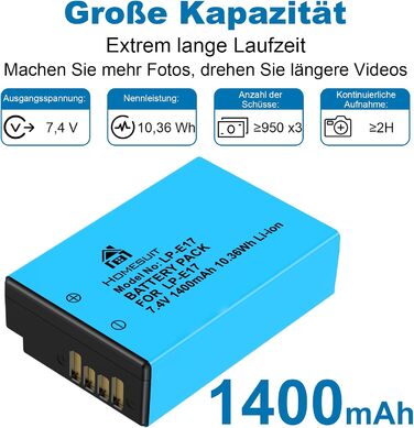 Набір акумуляторів Homesuit LP-E17 1400mAh 3шт. та зарядний пристрій LCD з USB для Canon EOS Rebel SL3, SL2, T8i, T7i, T6i, T6s, RP, M3, M5, M6, 200D, 77D, 750D, 760D, 800D, 8000D та інші моделі Canon