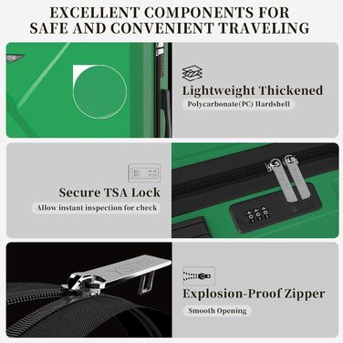 Набір валіз Ystyle Kofferset 5 шт: 12', 18', 20', 24', 28' + косметичка, ABS, 360° колеса, TSA-замок, для подорожей, Європа, круїз, навчання за кордоном, м'ятний колір