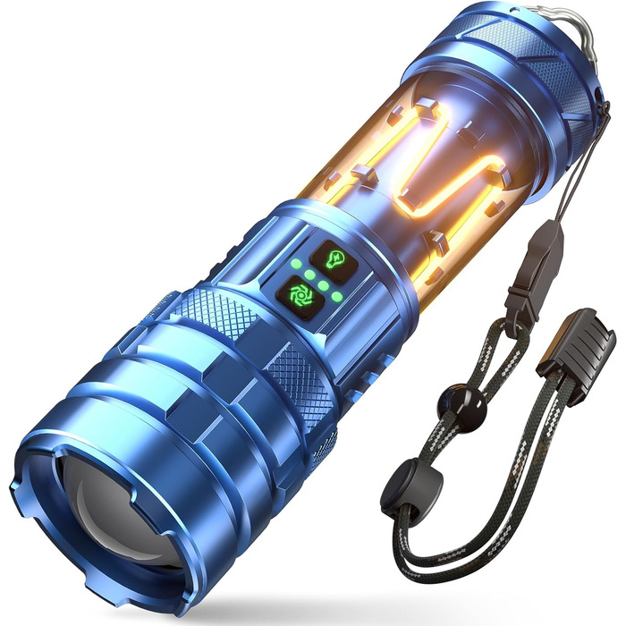 Потужний LED ліхтар 1000000 люмен: ліхтар з підзарядкою, збільшенням, 11 режимів, водонепроникний тактичний ліхтар для кемпінгу, відпочинку на природі, надзвичайних ситуацій (Морський колір)