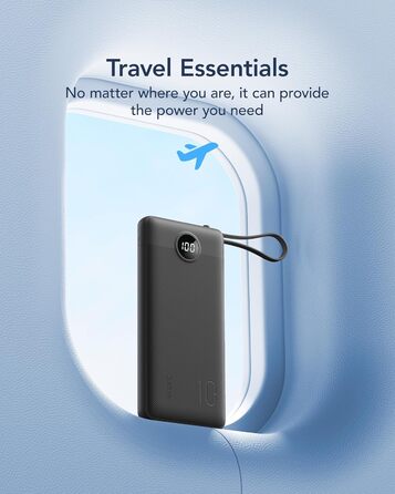Power Bank VRURC 10000mAh з 4 кабелями, портативний акумулятор USB-C для iPhone/Huawei/Samsung, LED-дисплей, 5 виходів, чорний