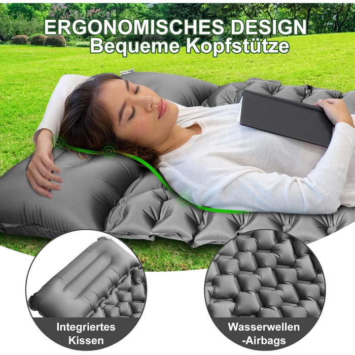 Килимок для кемпінгу Youxiu самонадувний, ультралегкий, сірий. Підходить для подорожей, піших прогулянок, наметів. Водостійкий, з насосом.