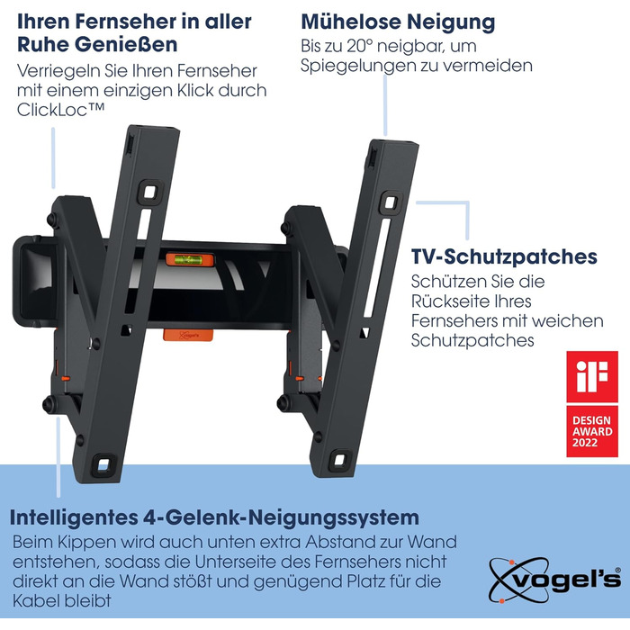 Vogel's Tilt TV Wall Mount for 32-65 Inch TVs - 25kg Capacity, VESA 400x400, Universal Compatibility