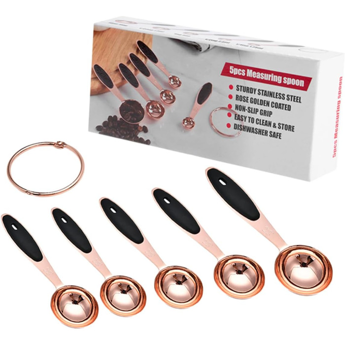 MAGICLULU Stainless Steel Measuring Spoon Set in Rose Gold - Kitchen Utensils with Precise Engraving for Baking and Cooking. Stackable Design, Compact Storage