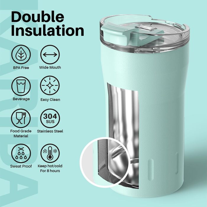 Термокружка SANTECO 350 мл з нержавіючої сталі 18/8, подвійні стінки, ізольована, з кришкою, не містить BPA, темно-зелена