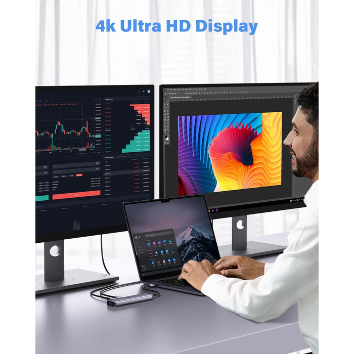 Док-станція Newmight 7-в-1 USB-C з двома HDMI, 3 USB 3.0, 100W PD, для Dell, HP, iPhone 15 Series