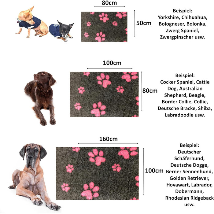 Килимок для собак Elropet Vetbed - преміум якість, 22 мм, для малих та великих собак. Розміри S/M/L (M 100x80 см, темно-сірий + рожева лапка)