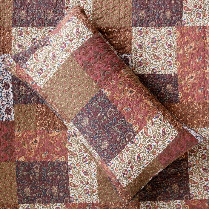 Комплект постільної білизни Red Riches 2-частинний – двоспальне ліжко з 1 наволочкою, осінній дизайн пэтчворк, легка стегане покривало, осінній стиль кантрі.