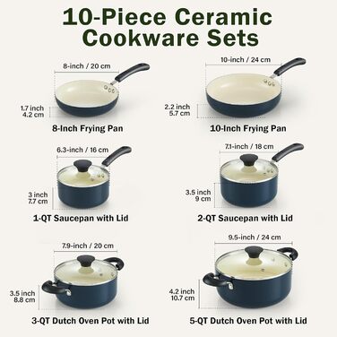 Набір посуду Cook N Home 10 предметів: каструлі та сковороди з антипригарним покриттям, кераміка, блакитний