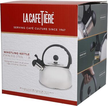 Електричний чайник La Cafetiere з нержавіючої сталі, 1,3 л, з функцією свистка, срібний