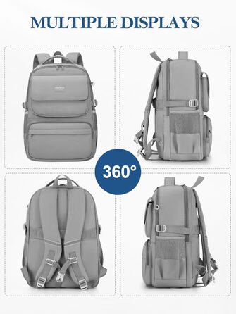 Шкільний рюкзак FIORETTO для підлітків та жінок: водонепроникний, легкий, 25L, з відділенням для ноутбука 15,6' (сірий)