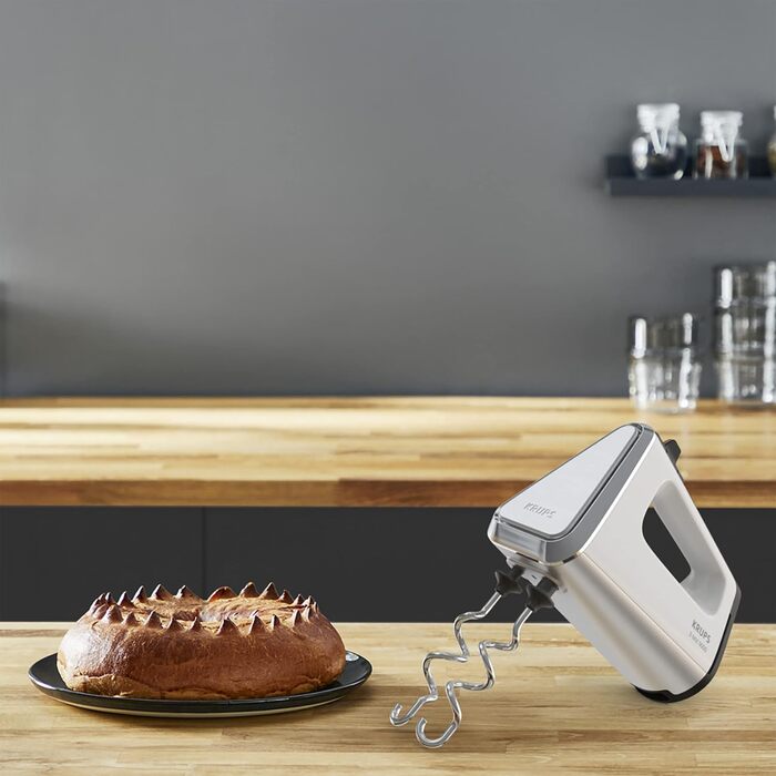 Krups GN9101 3 Mix 9000 Hand Mixer | 750 Watt | Powerful | Speed Control | Turbo Mode | Pulse Function | Ergonomic Handle | Long Cord | Includes Whisk and Dough Hooks | White/Silver 750 Watt Single