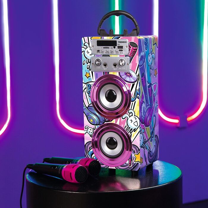 Караоке машина Trendix для дітей Party Edition Рожева з 2 мікрофонами, USB, Bluetooth, FM-радіо та SD-картою | Дитяча музична колонка з мікрофоном | Подарунок