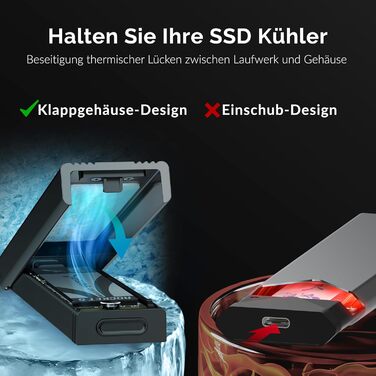 Корпус для NVMe SSD Sabrent з адаптером m2 SATA, USB C 3.2 Gen 2 (10 Гбіт/с), з кулером, для бізнесу