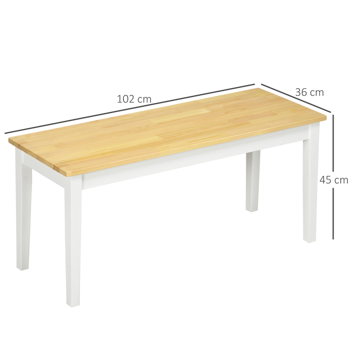 HOMCOM 2-Seater Bench up to 220 kg load capacity made of pine wood in white, dining bench kitchen bench living room bench 102 x 36 x 45 cm