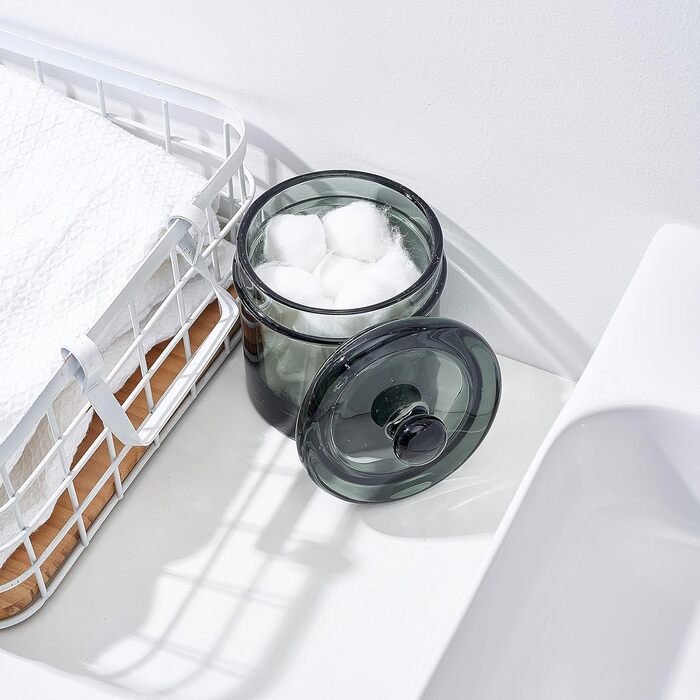 4-piece glass bathroom accessory set with decorative pressed pattern, including soap dispenser, tumbler, soap dish, and toothbrush holder, Blue-Green (Gray)