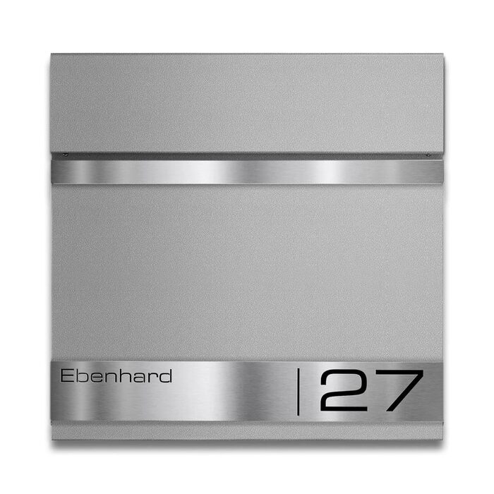 Поштова скринька Metzler Premium з газетницею Anthrazit, персоналізована з табличкою для імені, високоякісна настінна з нержавіючої сталі V2A з порошковим покриттям RAL 7016, модель Stencil (сірий алюміній)