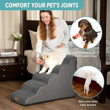 Сходинки для собак маленьких порід 57 см, 5 сходинок, з антиковзким покриттям, сірого кольору (40x84x57 см)