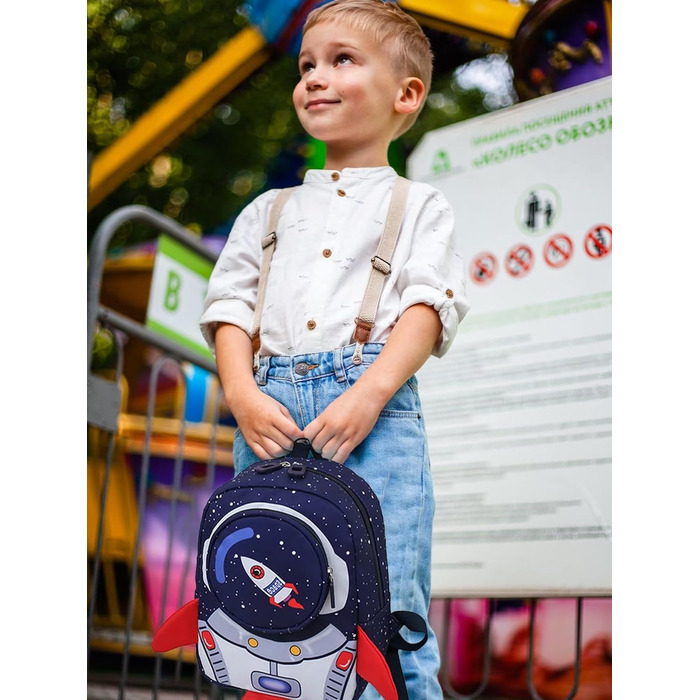 Дитячий рюкзак для садка та школи Kinderrucksack, темно-синій, з поворотком, для дітей 1-3 років, форма ракети