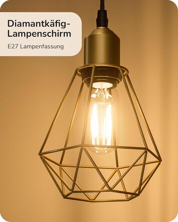 LED торшер Edishine для вітальні, ретро стиль, 3 лампи, диммування, 4W E27, регулювання поворотною ручкою, індустріальний декор з металевим абажуром-сіткою, 2700K, висота 166 см, золотий