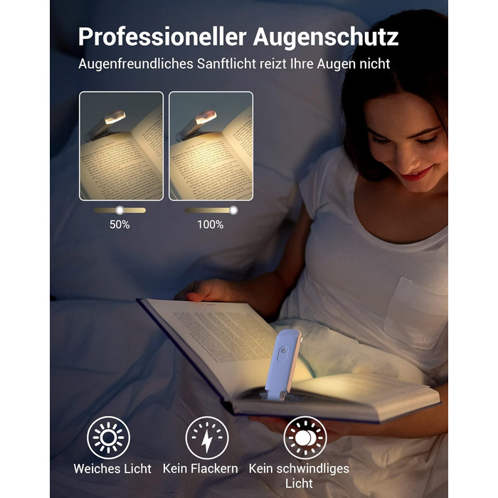 LED лампа для читання DEWENWILS на кліпсі, USB перезарядна, 2 рівні яскравості, тепле біле світло, подарунок для дітей та книголюбів
