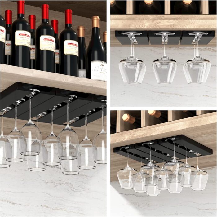 Кріплення для келихів на шийку, 2 шт., чорний колір. Підвісні тримачі для келихів без свердління, для бару, кухні, шафи.